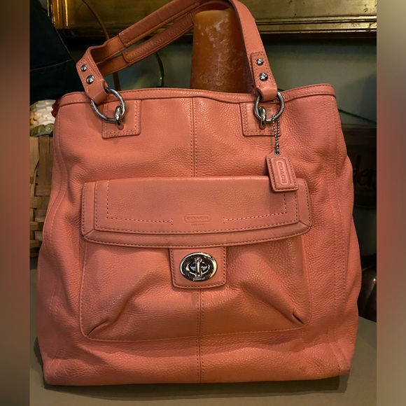 COACH Penelope Coral Leather Tote Shoulder Handbag - #F19264 - Picture 1 of 13